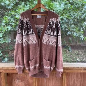 Artesanias Sebsatex Men's Vintage 100% Alpaca Peruvian Cardigan Sweater Size L